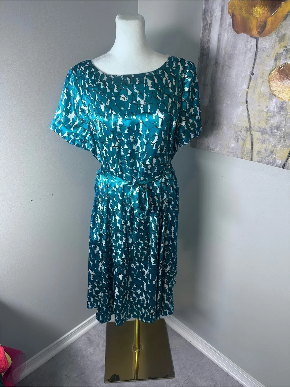 Alex Marie Teal Floral High-Low Midi Dress